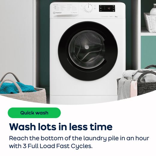 Indesit My Time MTWC 91495 W UK N 9kg Washing Machine with 1400 rpm - White - AO Annotation - 3 Full Load Fast Cycles